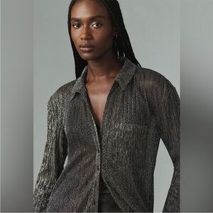 Women’s Anthropologie Pilcro Metallic Sheer Button Down Shirt Size XL